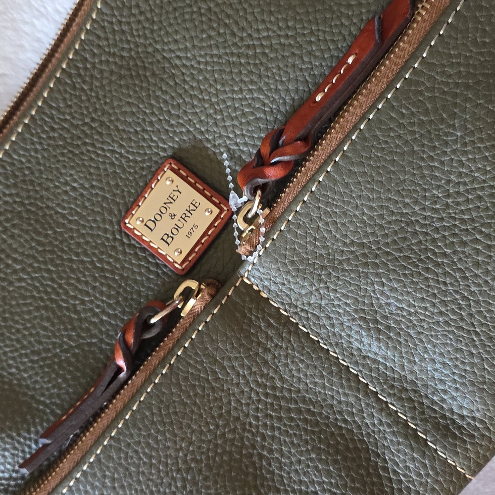 Dooney & Bourke Olive and Tan Pebbled Leather Shoulder Bag - Picture 3 of 11
